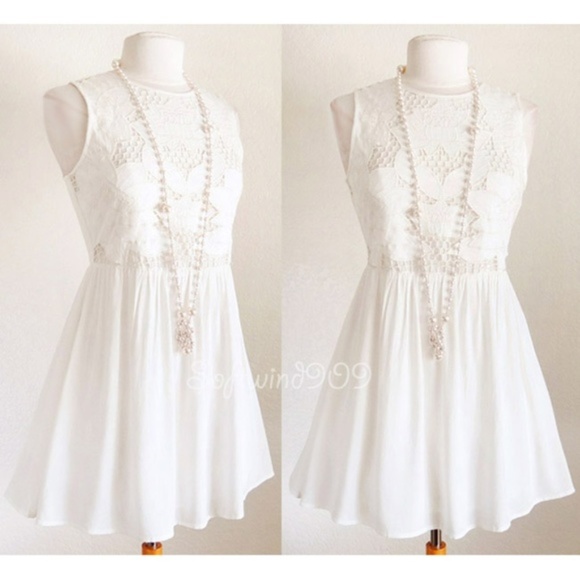 Yuni Apparel Dresses & Skirts - Ivory Cream Lotus Floral Embroidery Babydoll Dress